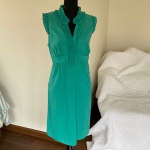 Loft, Ann Taylor textured cotton summer midi dress with ruffled high collar